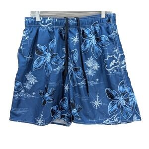 Paradise Shores Men's Board Trunk Floral Shorts Size‎ L Tropical Hawaiian Blue